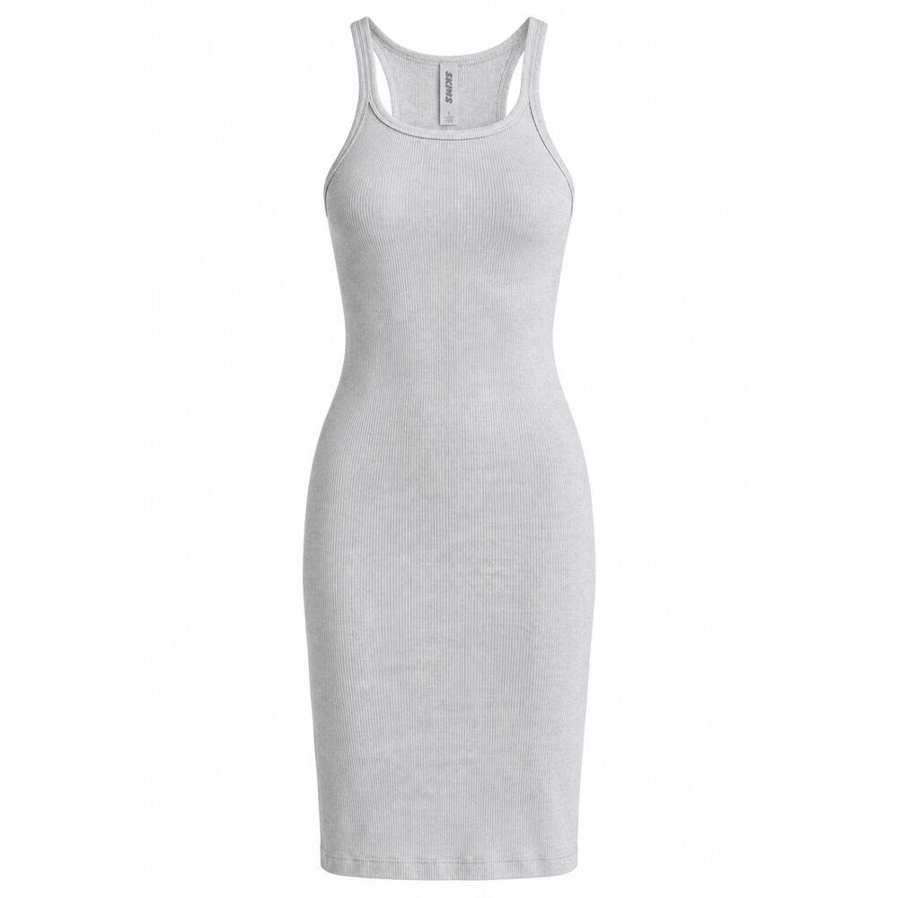 SKIMS Light Gray Ribbed Bodycon Tank Mini Dress